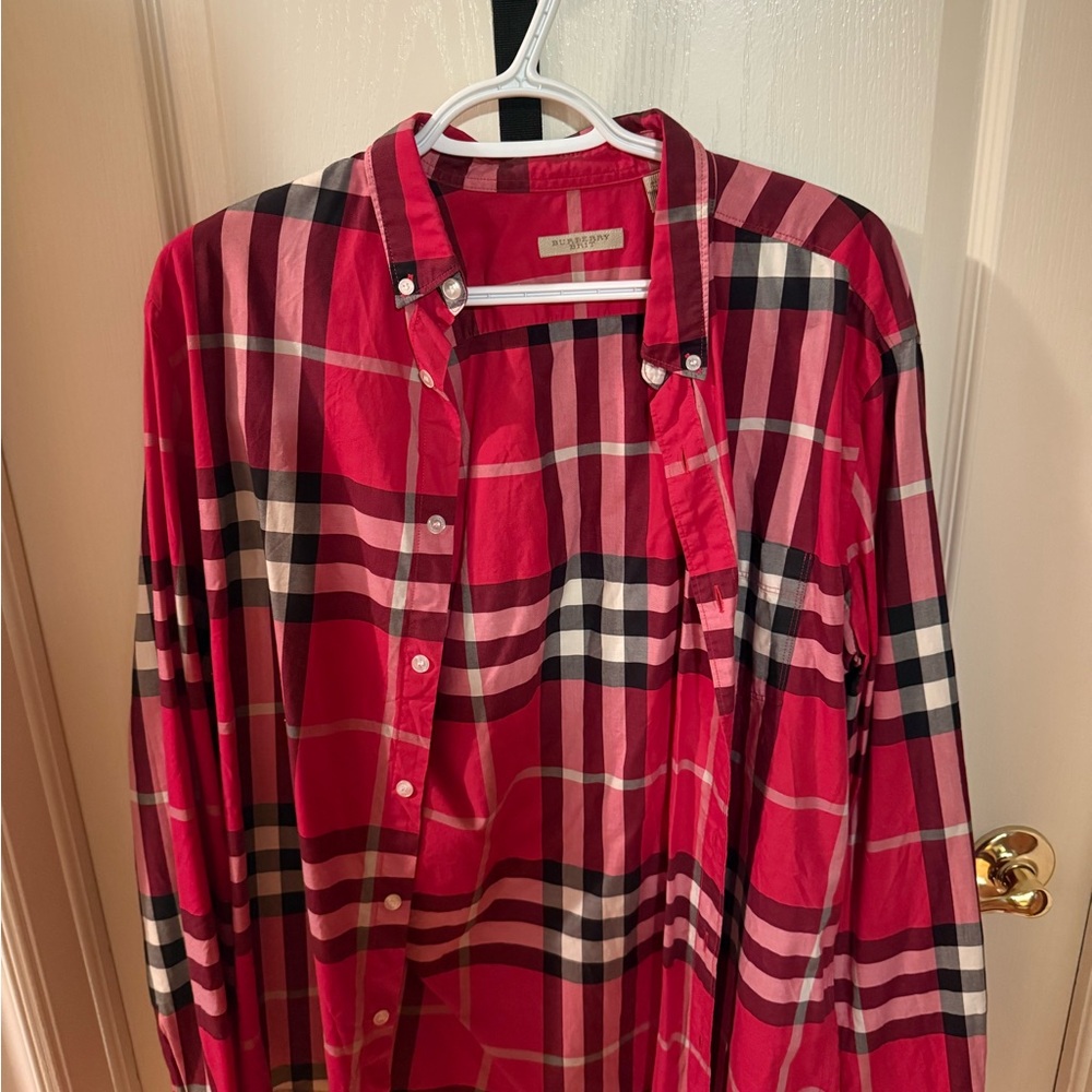 Burberry Red and Pink Plaid Shirt